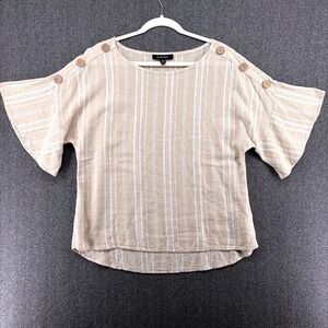 Ellen Tracy Linen Viscose Blend Dolman Sleeve Striped Button Casual Top Medium